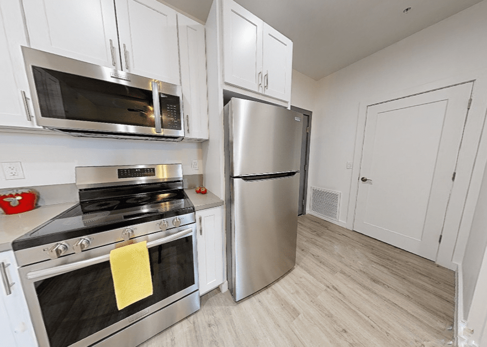 Modern kitchen with stainless steel appliances